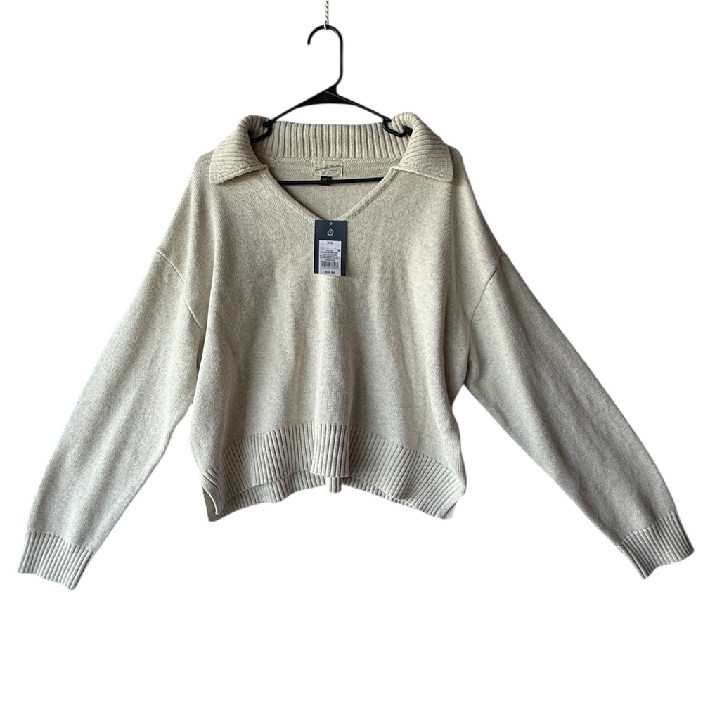 ✨2 for 1✨ Cotton Cream Collared V-Neck Sweater✨ 2 for 1✨ - Picture 2 of 6